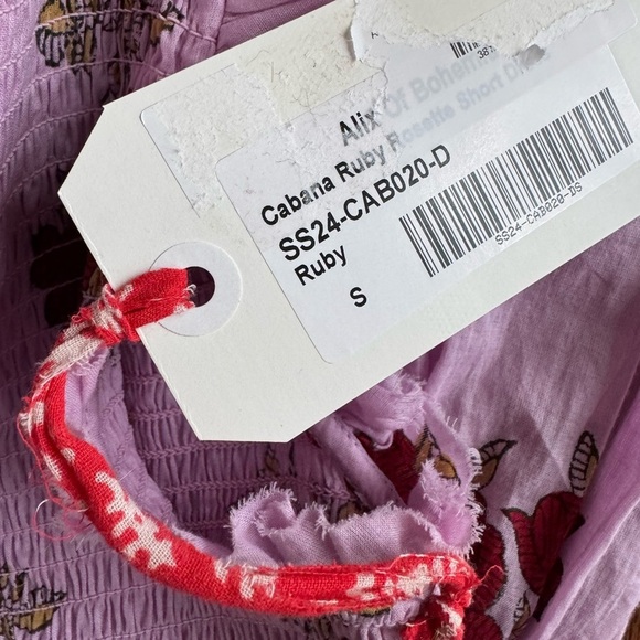 NWT ALIX OF BOHEMIA Smocked Cabana Ruby Rosette Cotton Mini Dress Pink Size S - Picture 8 of 11